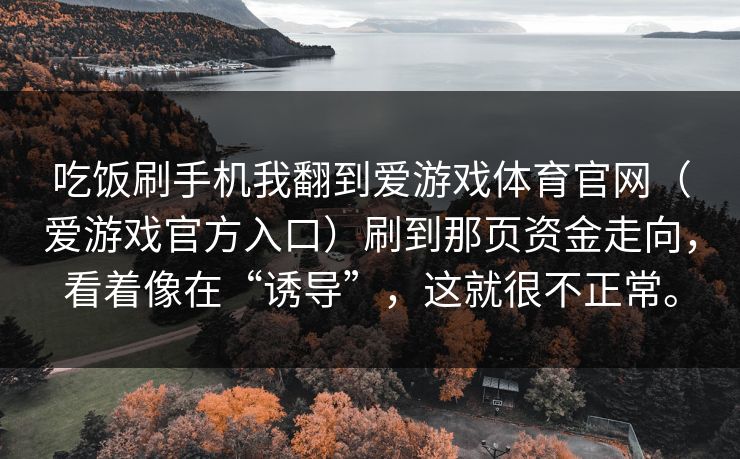 吃饭刷手机我翻到爱游戏体育官网（爱游戏官方入口）刷到那页资金走向，看着像在“诱导”，这就很不正常。