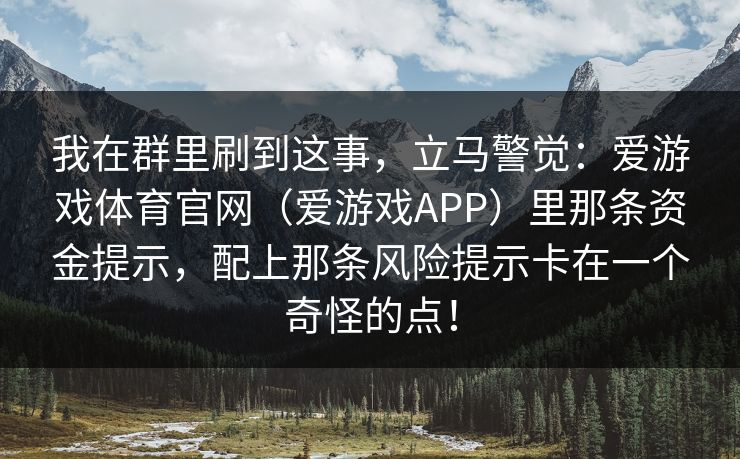 我在群里刷到这事，立马警觉：爱游戏体育官网（爱游戏APP）里那条资金提示，配上那条风险提示卡在一个奇怪的点！