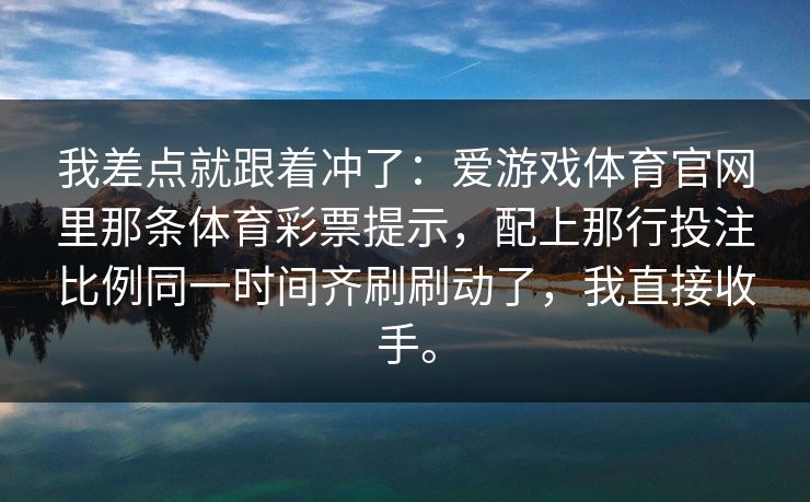 我差点就跟着冲了：爱游戏体育官网里那条体育彩票提示，配上那行投注比例同一时间齐刷刷动了，我直接收手。